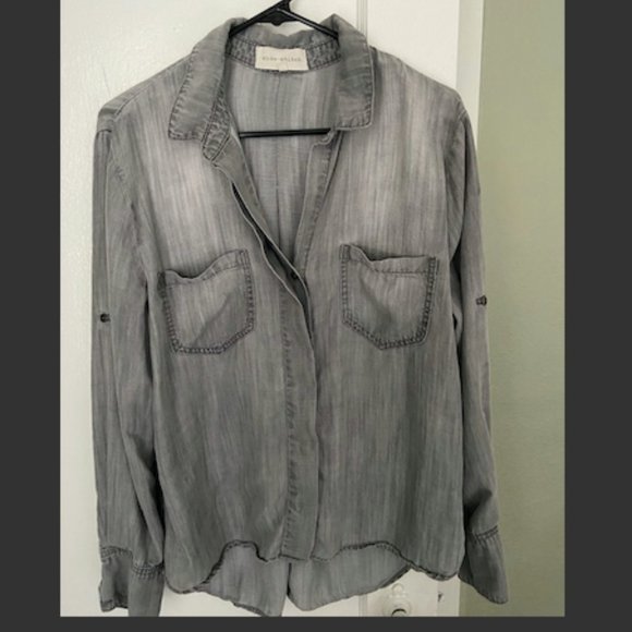 Side Stitch Tops - Side Stitch Grey Collared Button Up Shirt Size Small
